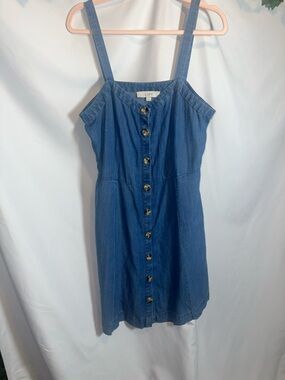 LOFT Blue Button-Front Denim Sundress